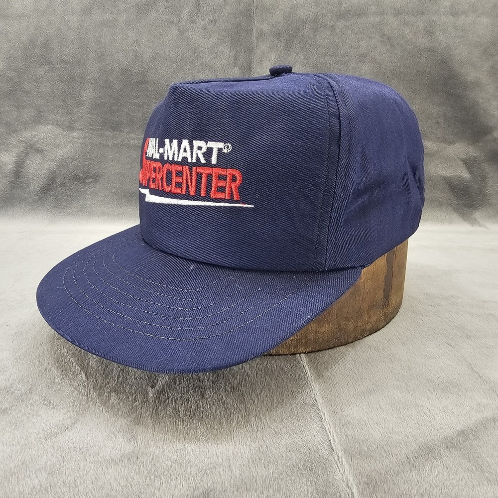 Vintage Wal-Mart Supercenter Trucker Hat Navy Blue Snapback Retro Logo Cap View 2